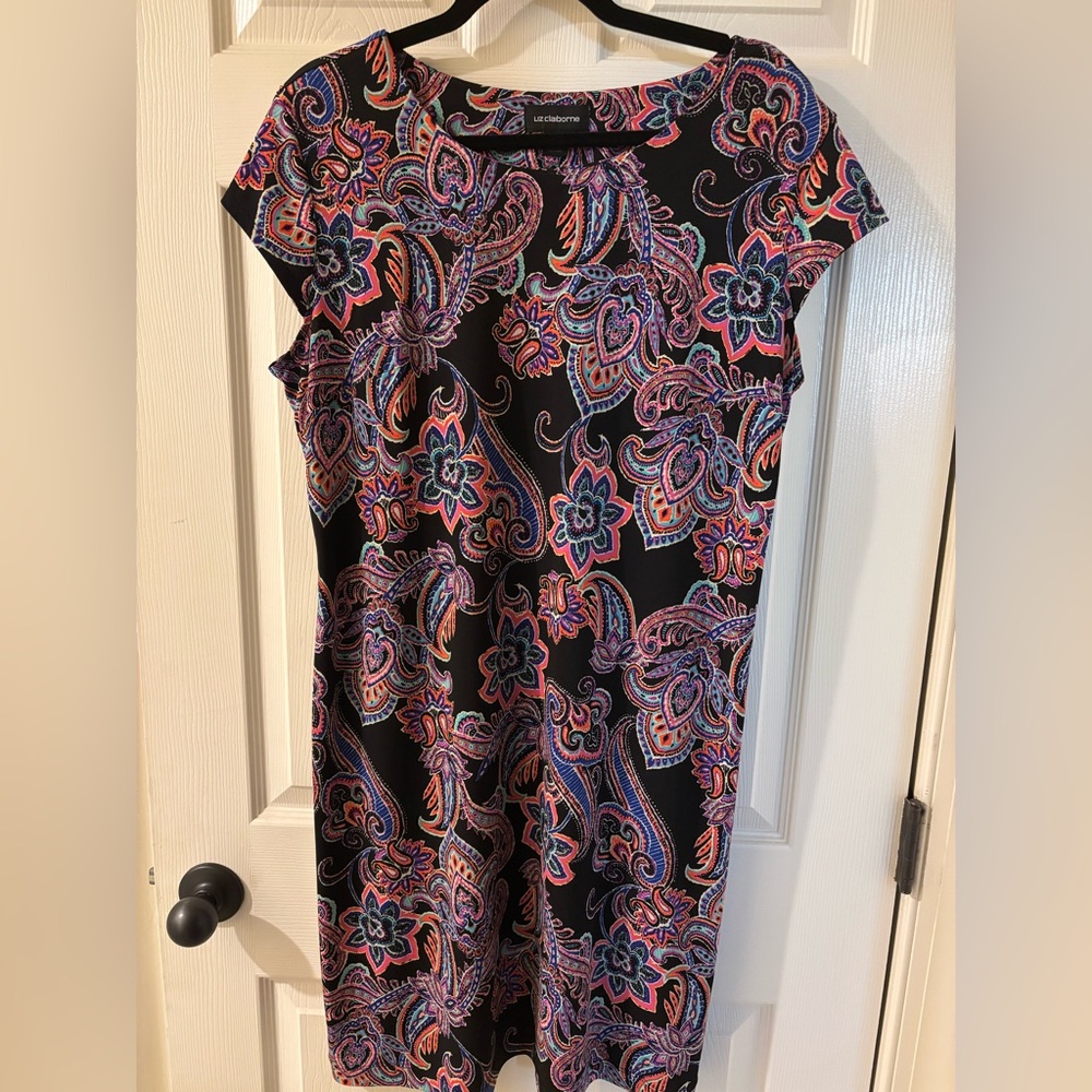 Liz Claiborne Black Dress with Pink and Blue Paisley XL